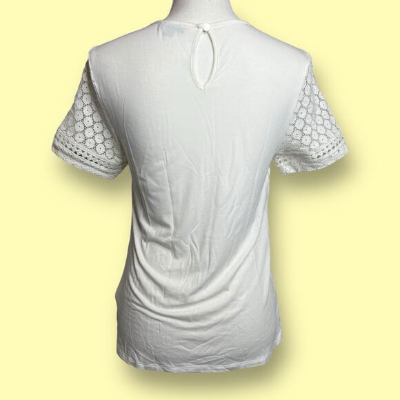 Badgley Mishka Casual Top Size XS White Lace Overlay Short Sleeve Cotton Blend - Picture 2 of 11